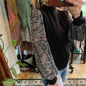 THML Sz S Aztec Mock neck Embroidered Bishop Sleeve Turtleneck Sweater